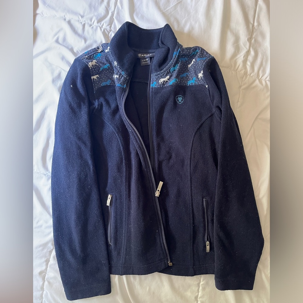 Ariat Children’s Size L Dark Blue Horse Design Full Zip Up Fleece